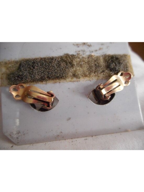 Vtg 1980s Abstract Earrings Clip on Costume jewelry Green Copper Pierre Cardin - Picture 2 of 2